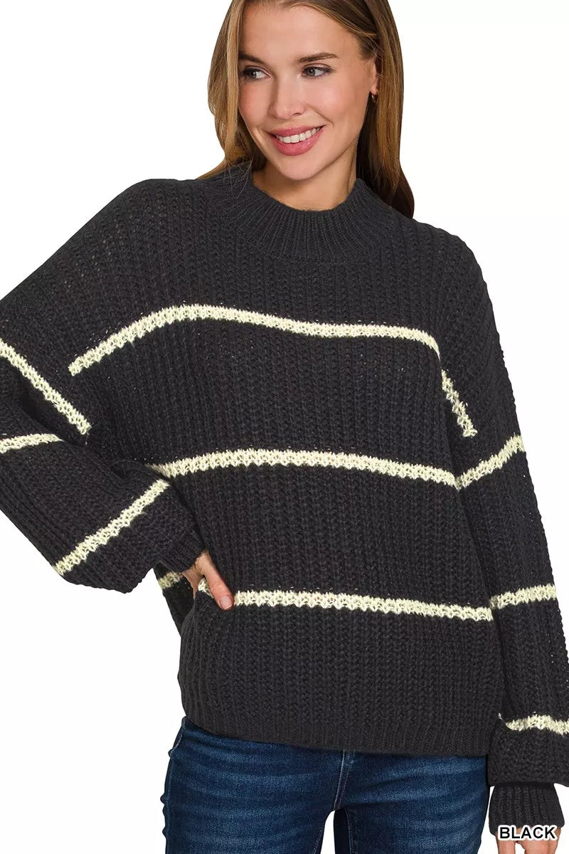 Zenana Oversize Striped Sweater - WYNFLARE