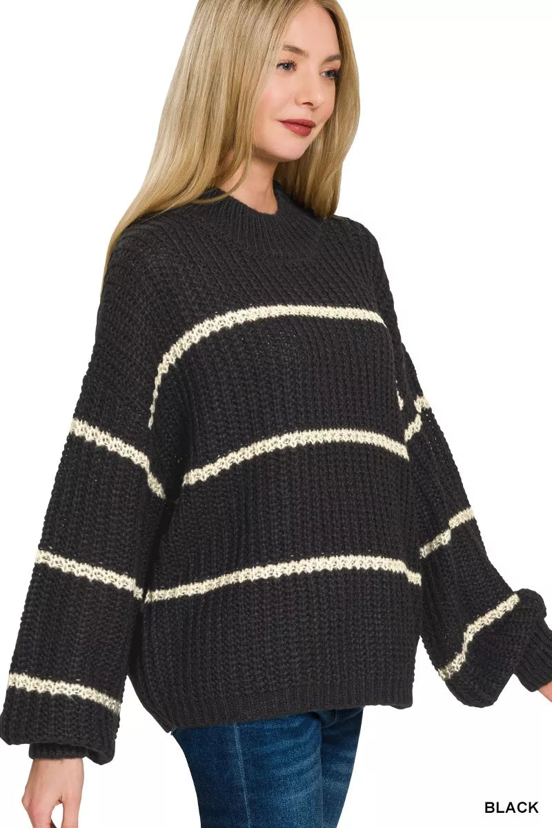 Zenana Oversize Striped Sweater - WYNFLARE