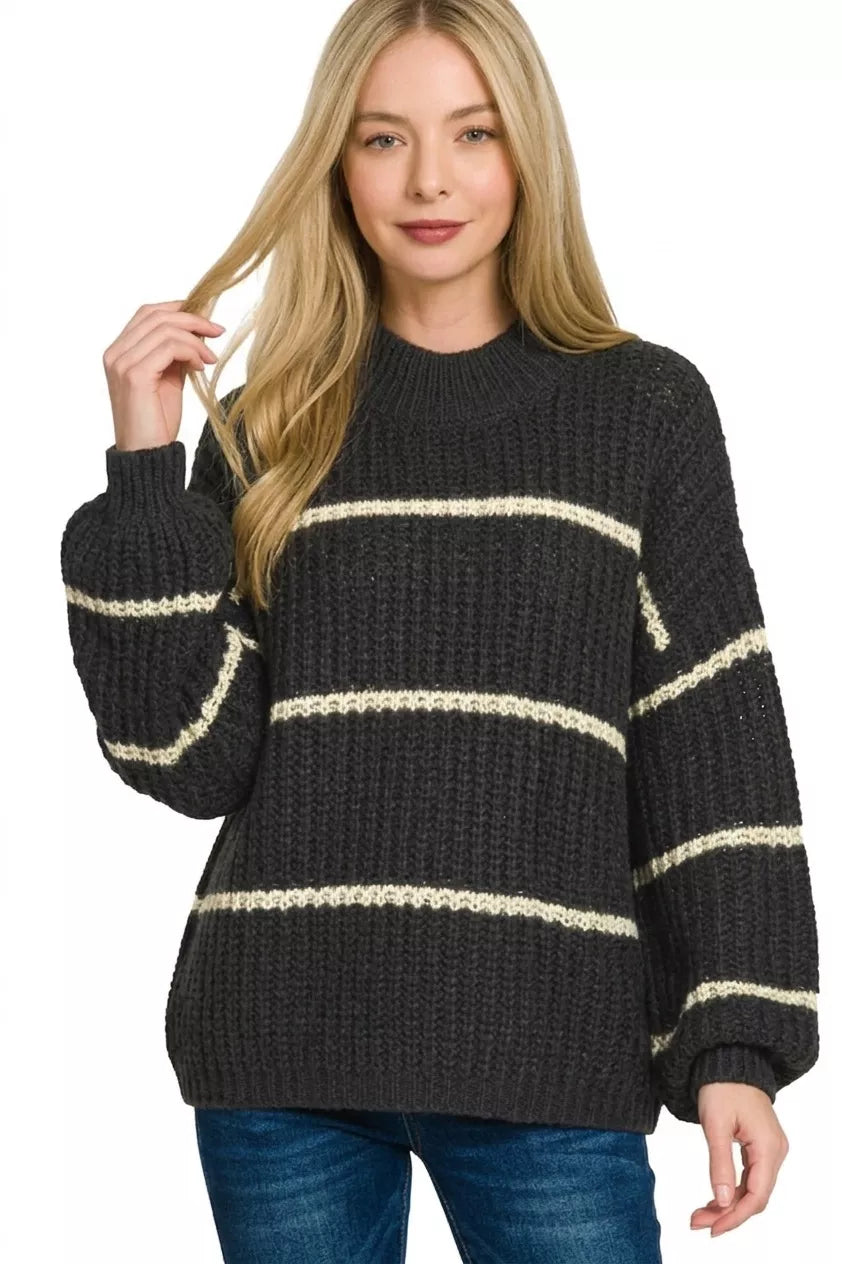 Zenana Oversize Striped Sweater - WYNFLARE