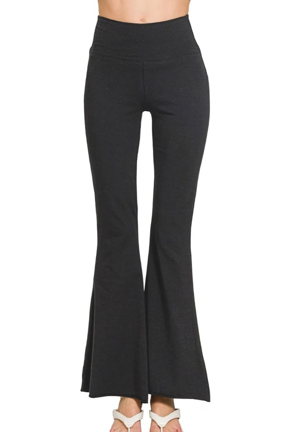 Zenana Raw Edge Hem Flare Yoga Pants - WYNFLARE