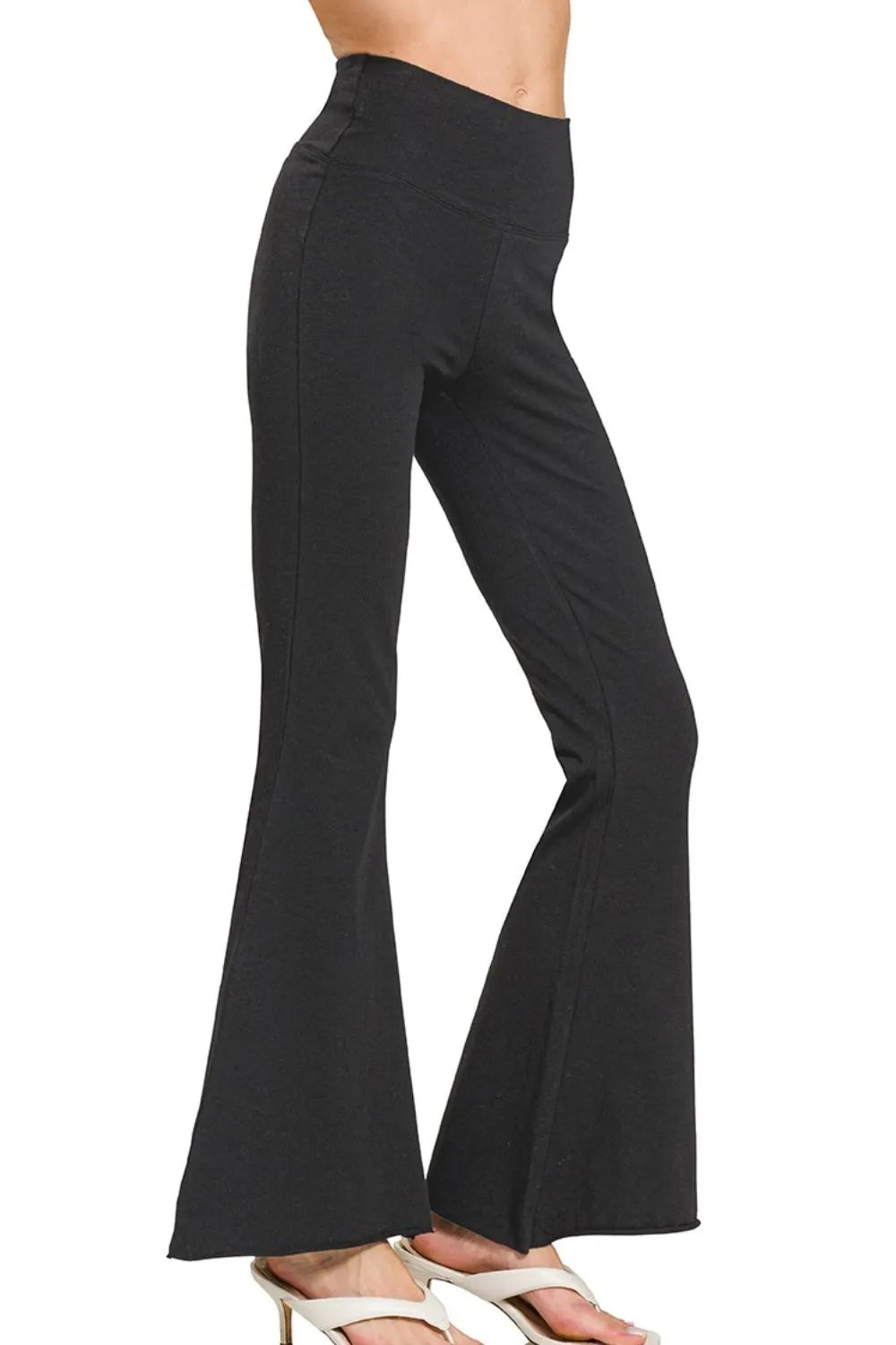 Zenana Raw Edge Hem Flare Yoga Pants - WYNFLARE