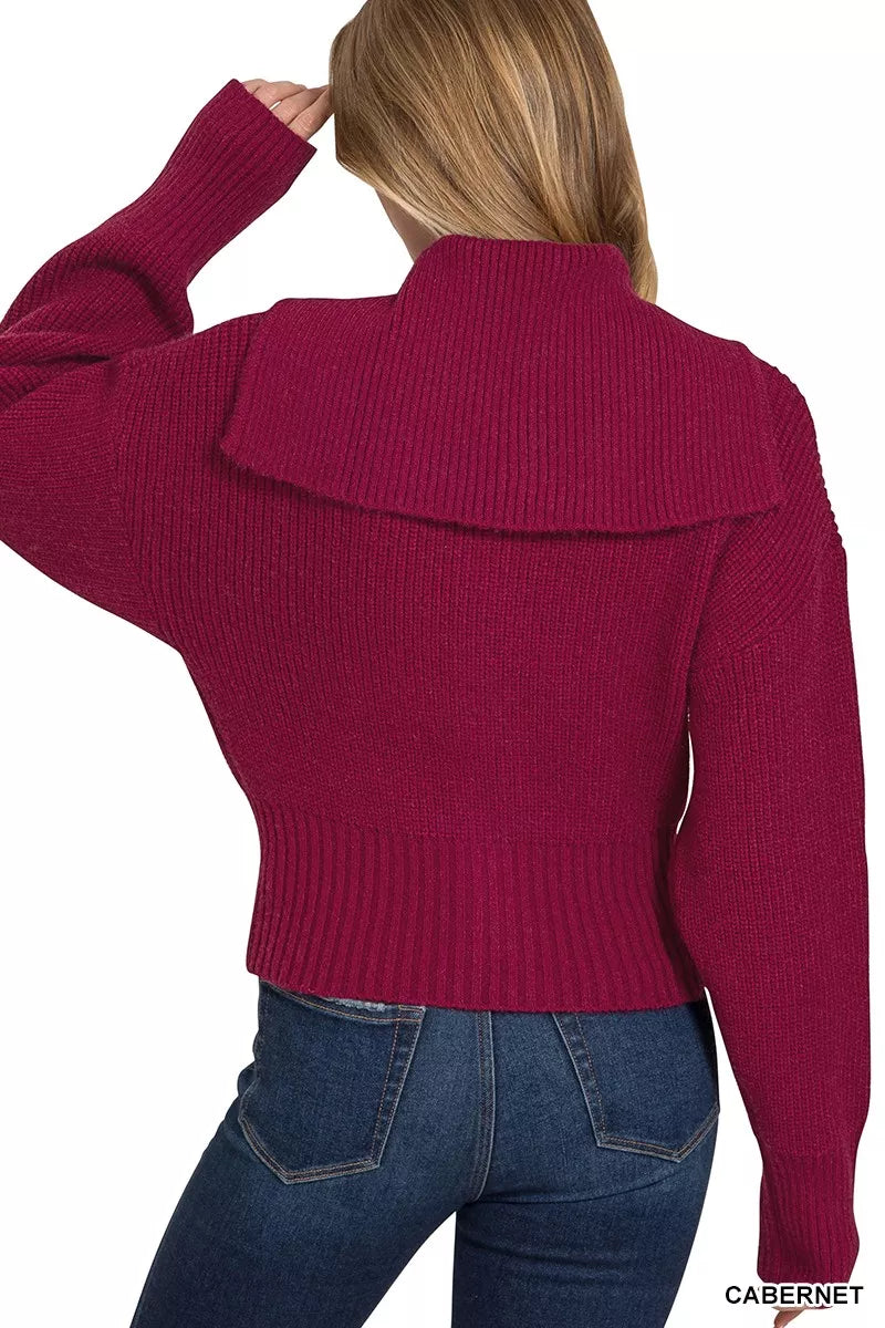 Zenana Ribbed Collared Zip Up Sweater Cardigan - WYNFLARE