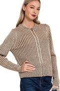Zenana Ribbed Two Tone Zip Up Sweater Cardigan - WYNFLARE