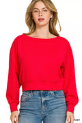 Zenana Scuba Cropped Boat Neck Pullover Sweatshirts - WYNFLARE