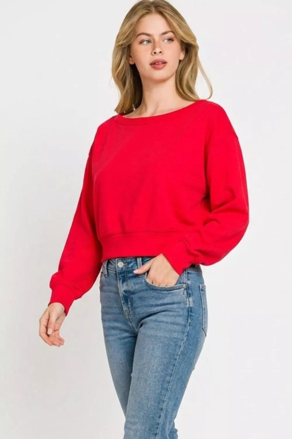 Zenana Scuba Cropped Boat Neck Pullover Sweatshirts - WYNFLARE