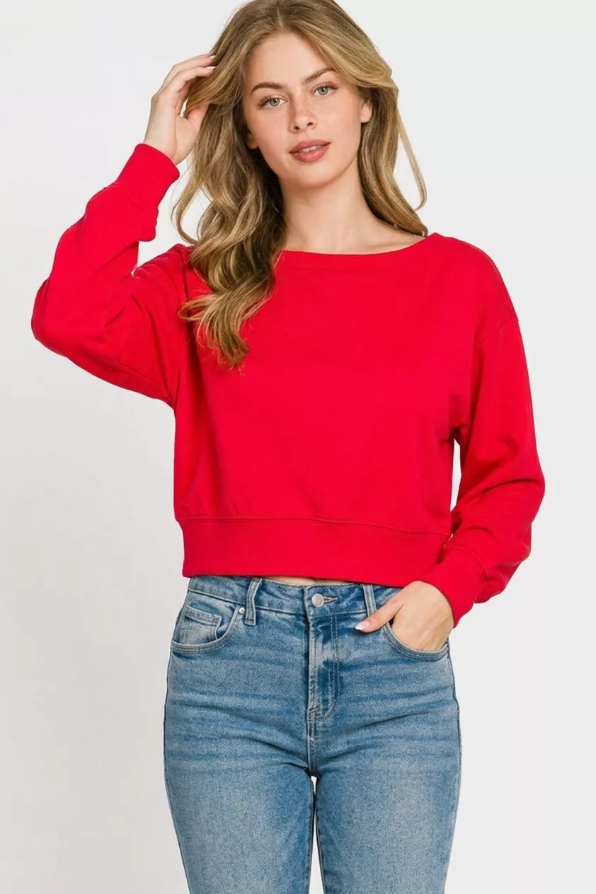 Zenana Scuba Cropped Boat Neck Pullover Sweatshirts - WYNFLARE