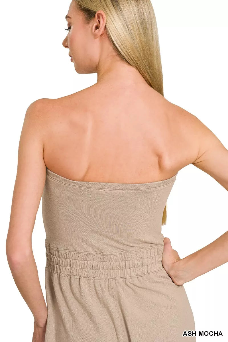 Zenana Tube Top Jumpsuit with Drawstring Waist - WYNFLARE