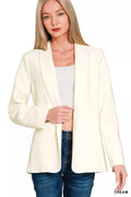 Zenana Woven Long Sleeve Blazer With Lining - WYNFLARE