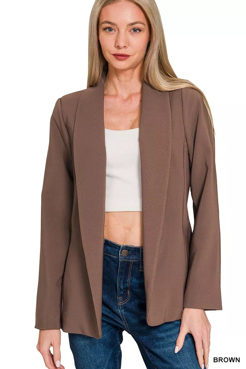 Zenana Woven Long Sleeve Blazer With Lining - WYNFLARE