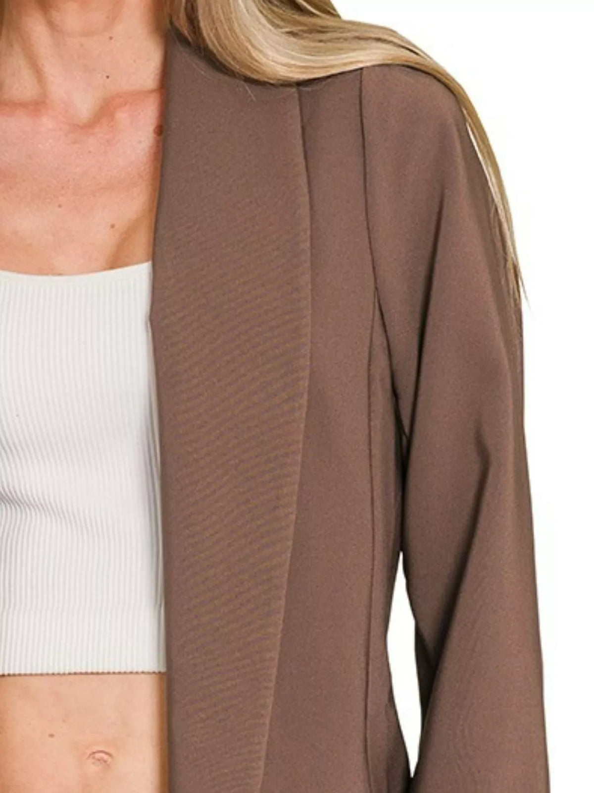 Zenana Woven Long Sleeve Blazer With Lining - WYNFLARE