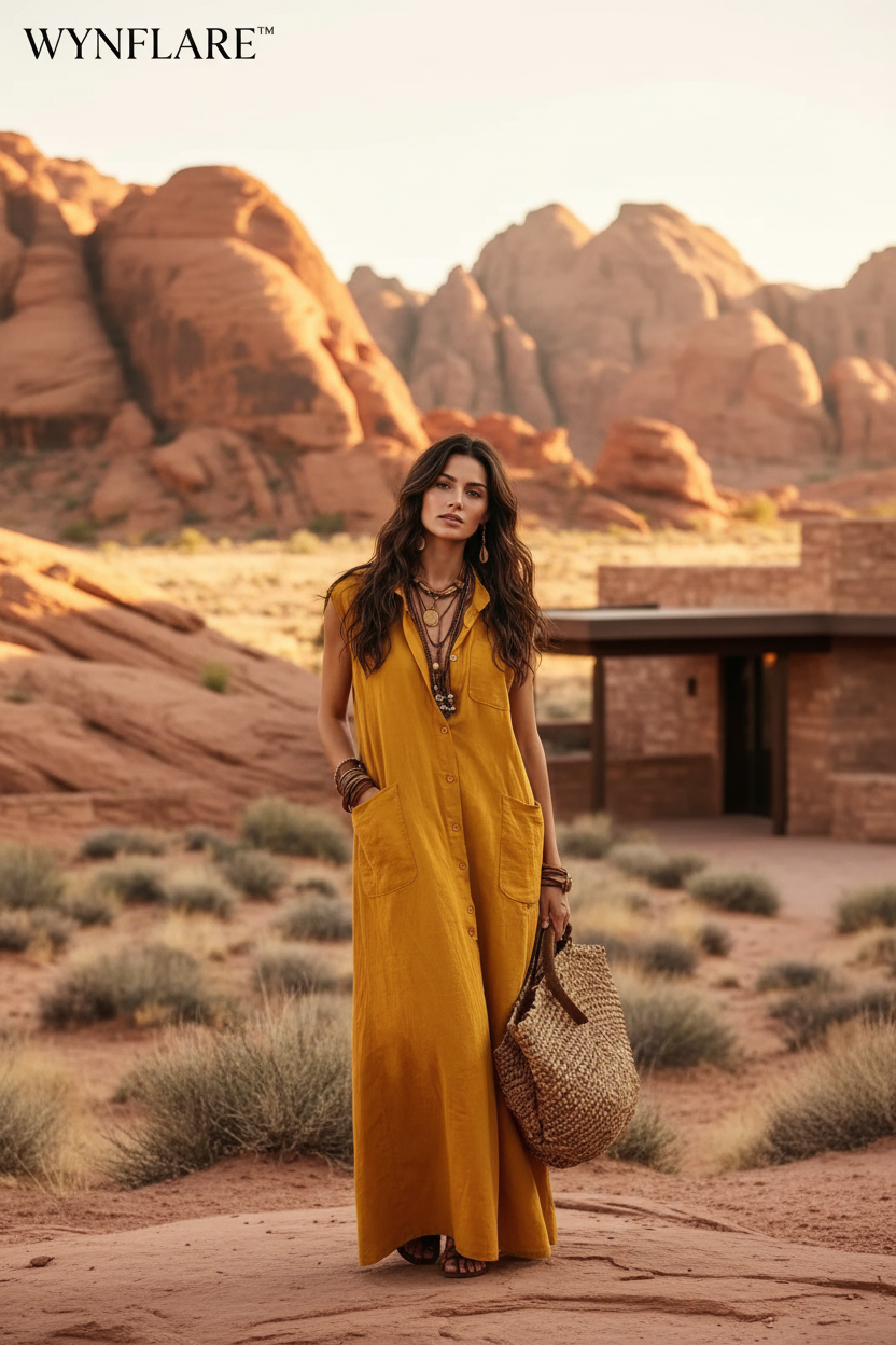 Sleeveless Button-Down Linen Maxi Dress