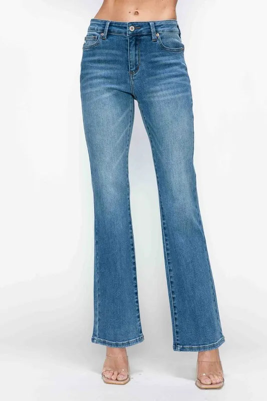 bytos Full Size Cat's Whiskers Mid Rise Bootcut Jeans - WYNFLARE