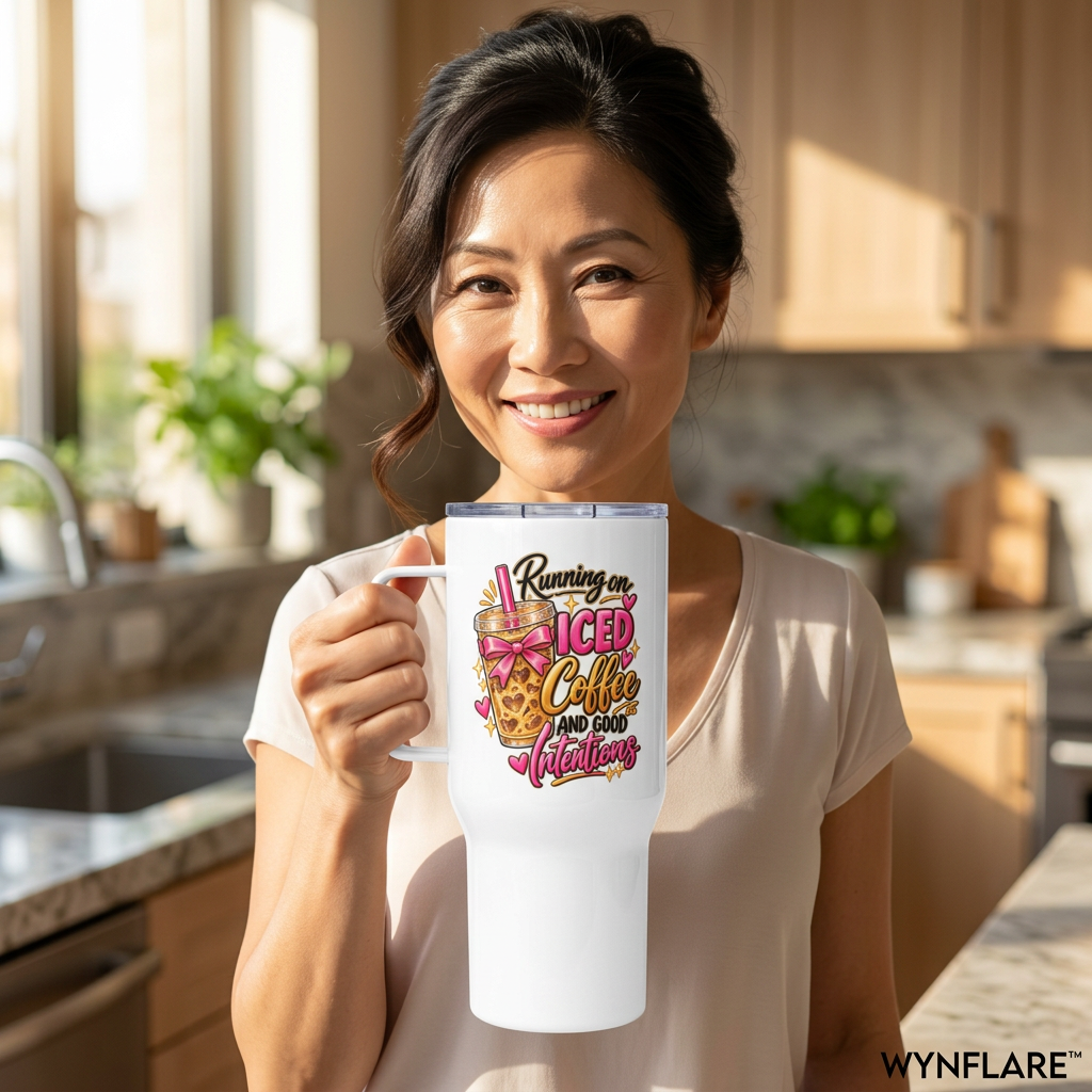 Corrected iced coffee travel mug mockup