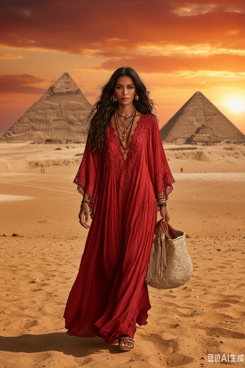 Egypt — Red Dress at the Pyramids