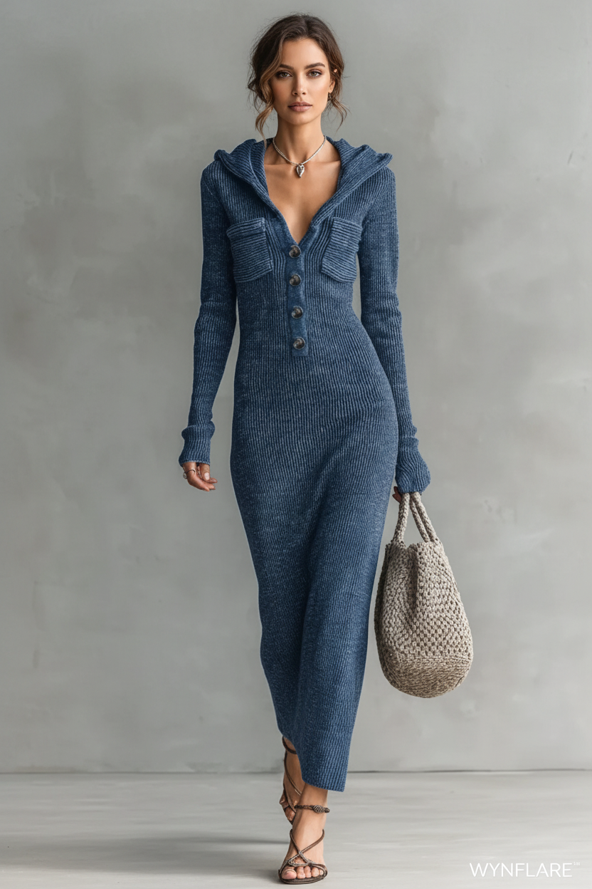 Hooded Knit Maxi Dress - Full Editorial