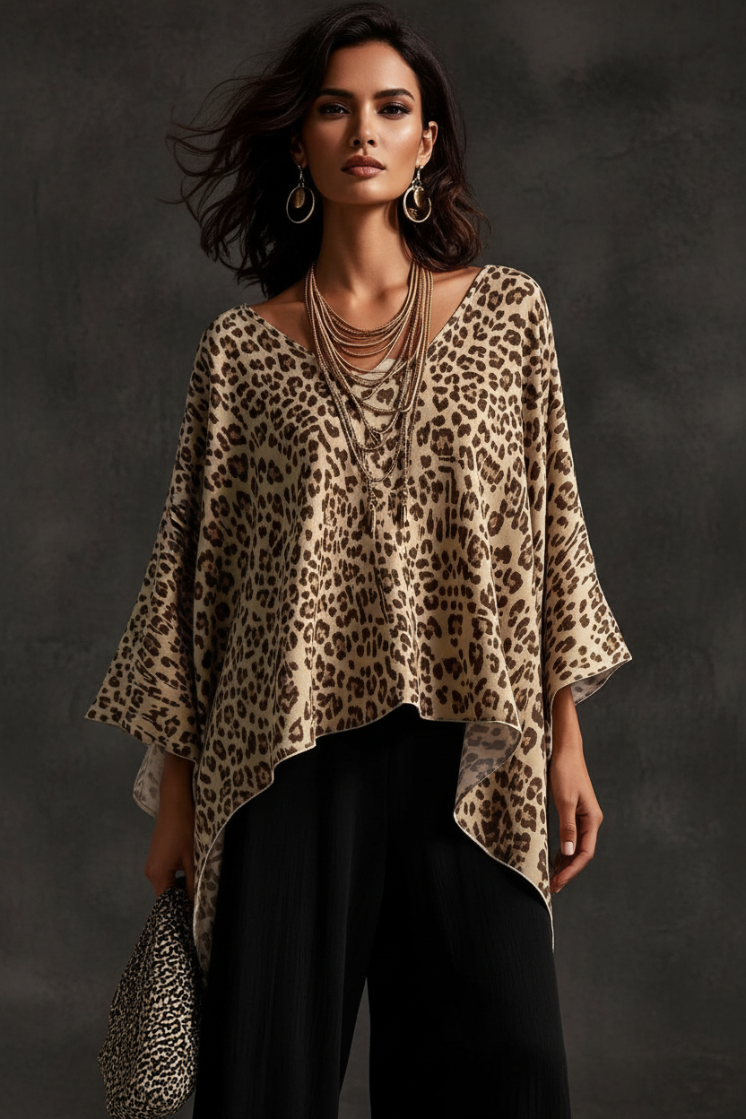 Leopard Print Asymmetrical Top - Close Up Editorial